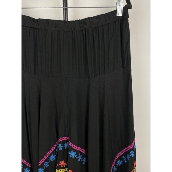 Azel Hazel Black Colorful‎ Embroidered Handkerchief Hem Elastic Waist Skirt Sz L - Picture 5 of 8